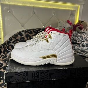 Jordan White and Gold Sneakers with Red Highlights